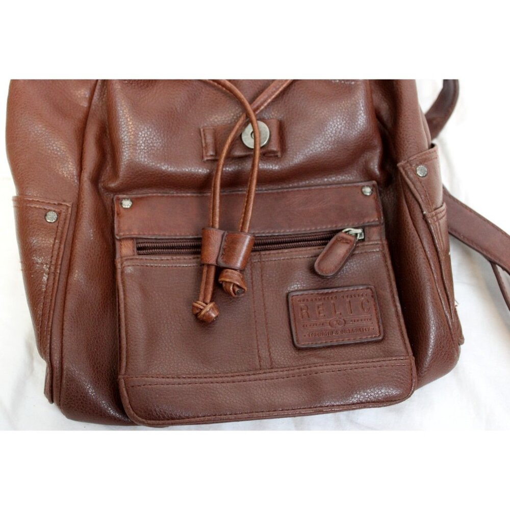Fossil Brown Leather Mini Backpack Drawstring Adj… - image 8